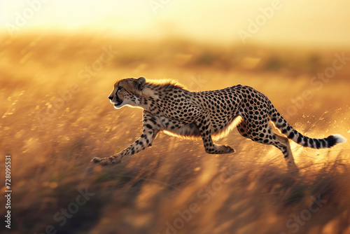 Energetic cheetah in full sprint  a dynamic and high-speed scene capturing a cheetah in full sprint across the grasslands.