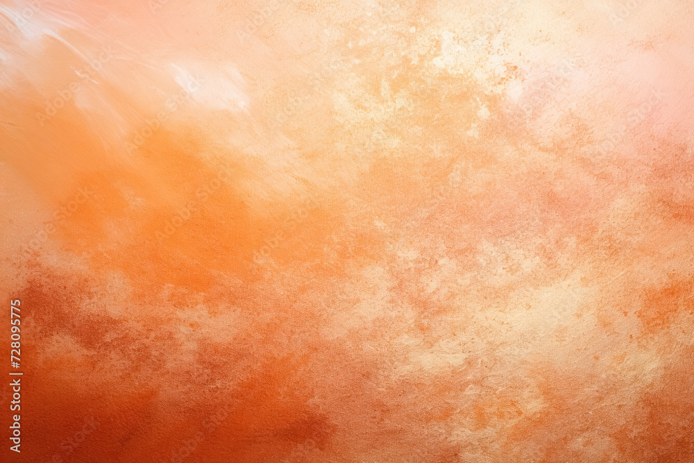 Fototapeta premium Abstract background peach color gradient in pastel light orange, textured with rough grain, noise and bright spots