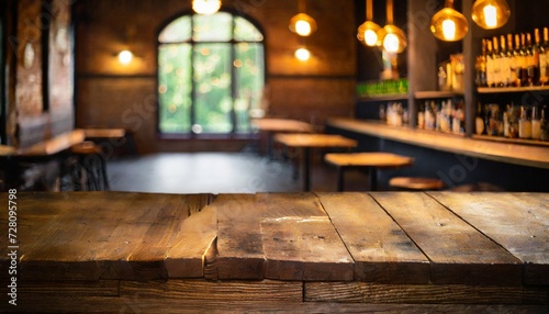 rustic empty wooden table vintage pub interior dark wood counter restaurant space abstract bar scene