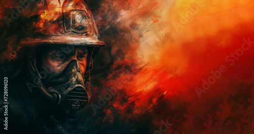 Intrepid Firefighter in Action: A Gritty Portrait Amidst Flames