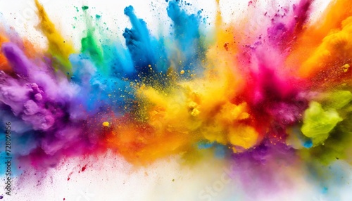 colorful rainbow holi paint color powder explosion with bright colors white wide panorama background