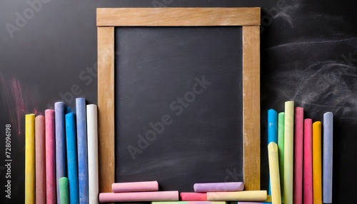 blank blackboard vertical with colored chalks