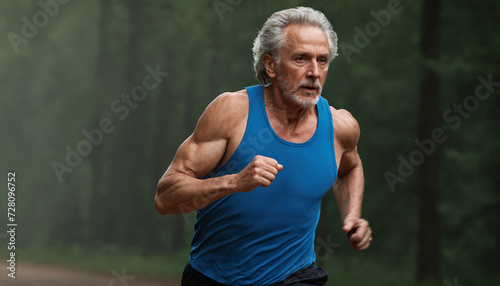 Energetic senior man enjoying jogging in nature