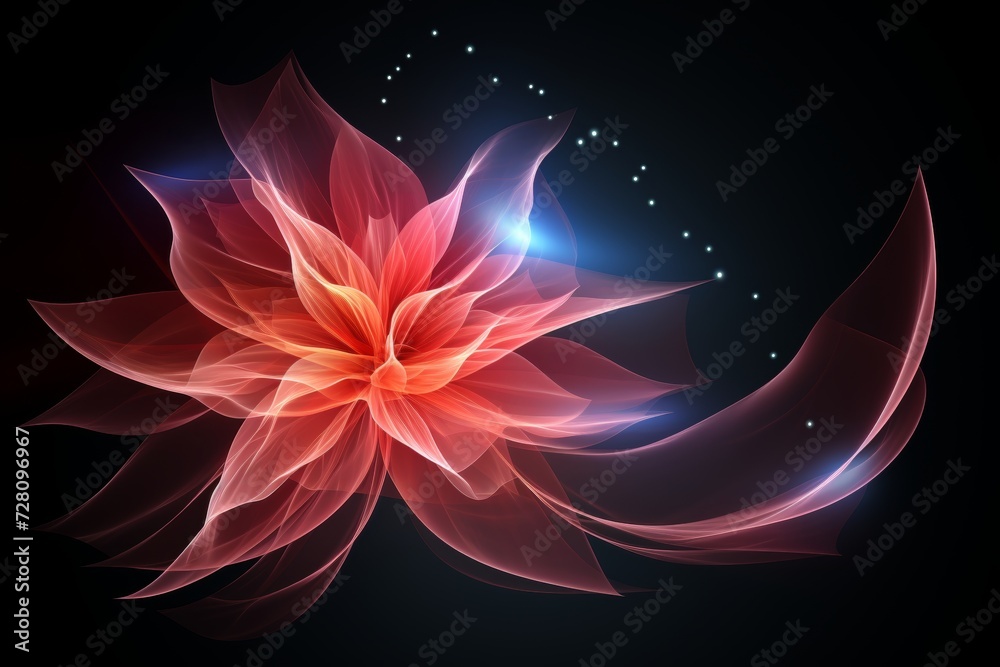 Bright illuminated lines creating a minimalistic flower design against a black background Bright illuminated lines creating a minimalistic flower design against a black background