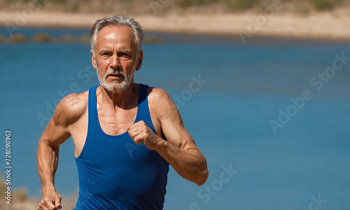 Energetic senior man enjoying jogging in nature © Andrey