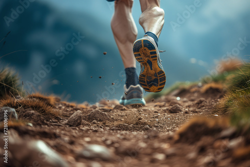 A man running in the mountains. sports and hiking concept.