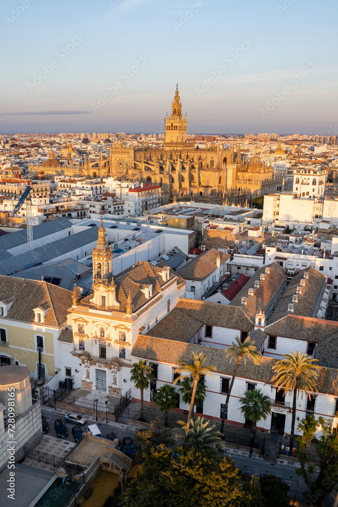 Panorama of the city of Seville, Spain - obrazy, fototapety, plakaty 