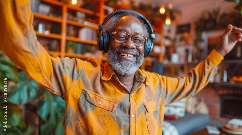 Afro man enjoying music, concept wellbeing