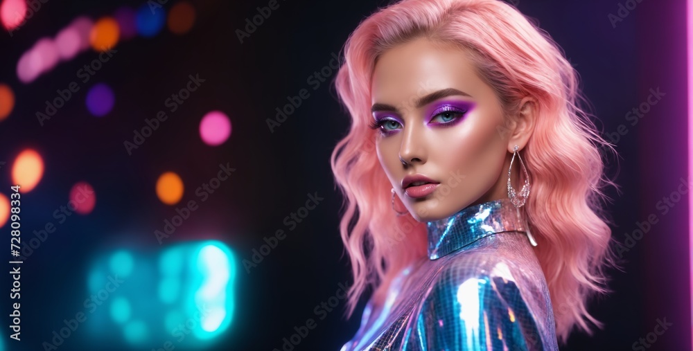 European beautiful woman with shiny holographic makeup European beautiful woman with shiny holographic makeup