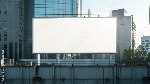 White blank billboard on city street.