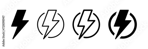 flash thunder power icon, flash lightning bolt icon with thunder bolt - Electric power icon symbol - Power energy icon sign in filled, thin, line, outline and stroke style for apps and website