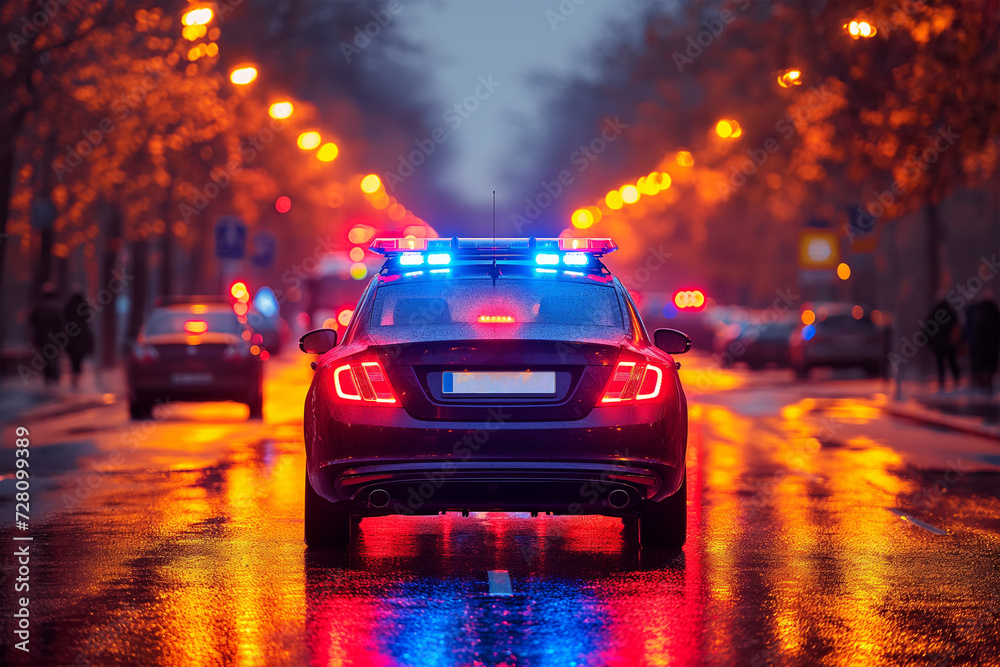 Blue and red light flasher on a police car