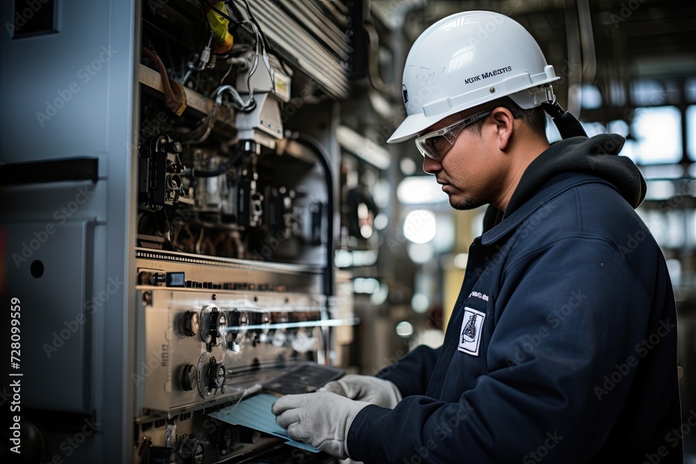 Bustling factory floor, a skilled technician adjusts the settings on a sophisticated biomass processing machine. Bustling factory floor, a skilled technician adjusts the settings on a sophisticated biomass processing machine.