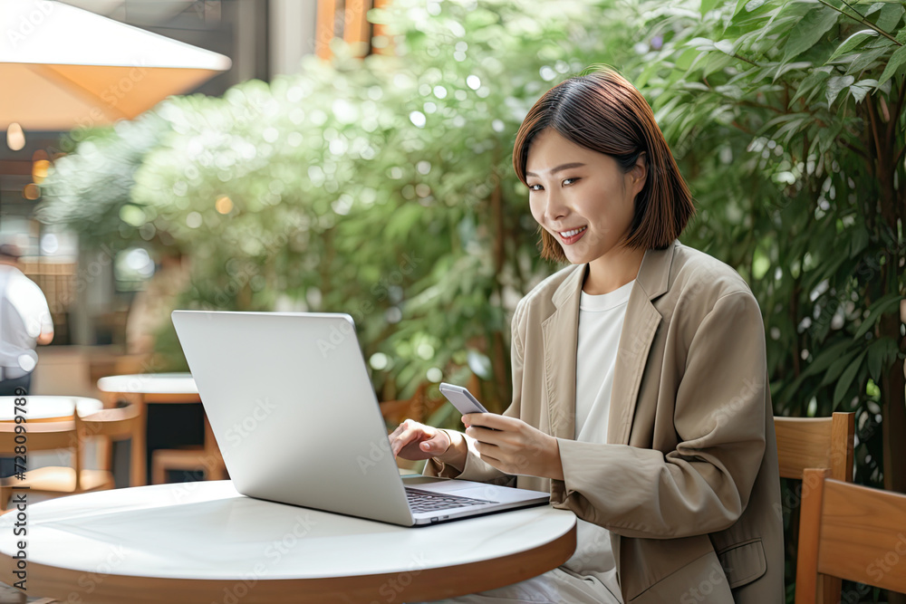 Asian woman working at pc. Asian woman working at pc.