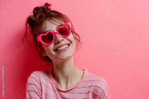 Studio portrait of a cool young woman posing wearing heart shaped love sunglasses