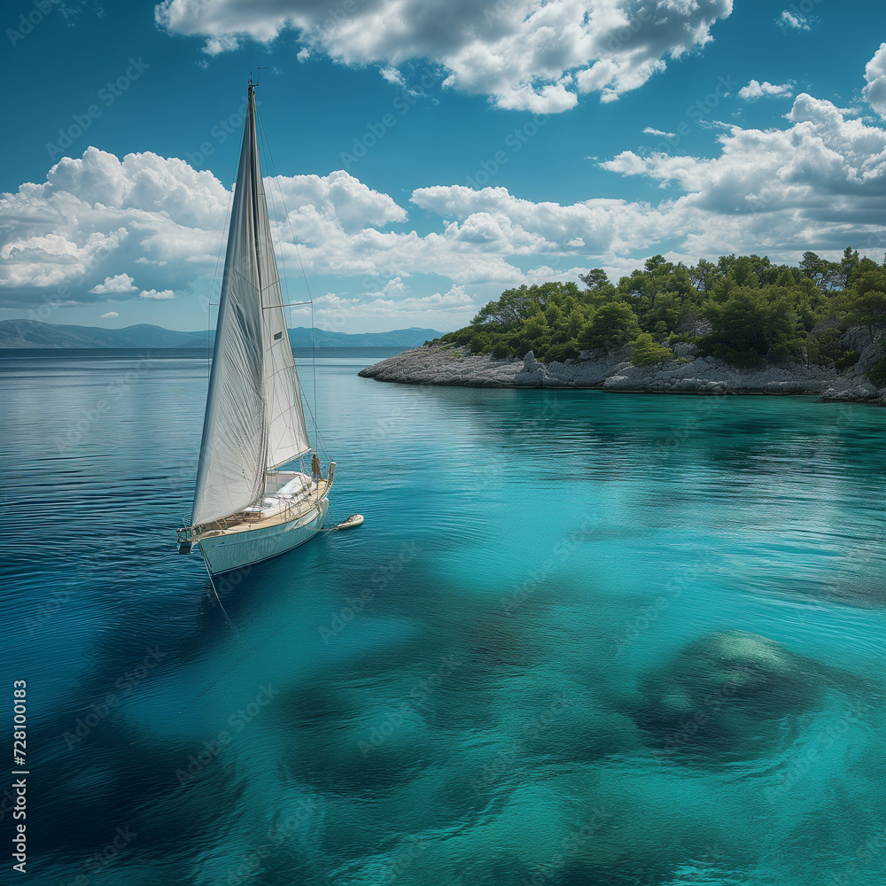 Serene Sailing Yacht on Crystal Clear Waters