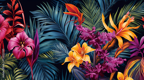 Lush Palm and Exotic Floral Pattern