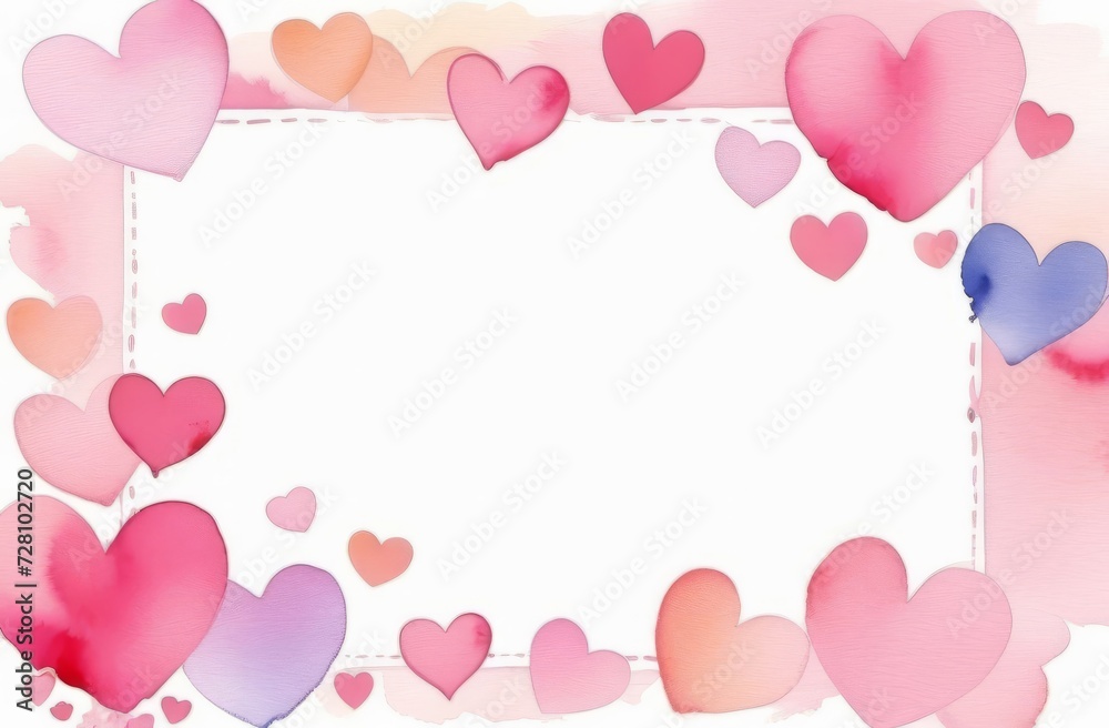 Pink hearts frame card with white space for text. Valentine card mockup