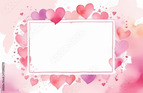 Pink hearts frame card with white space for text. Valentine card mockup © ilyaska