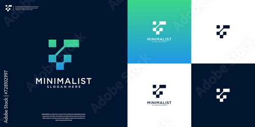 initials F technology logo design