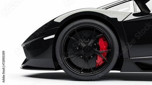 Clipping path. Black Wheel super car isolated on White background view. Movement. Magneto wheels © Orxan