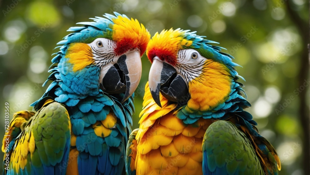 Blue and yellow macaw ara parrot face