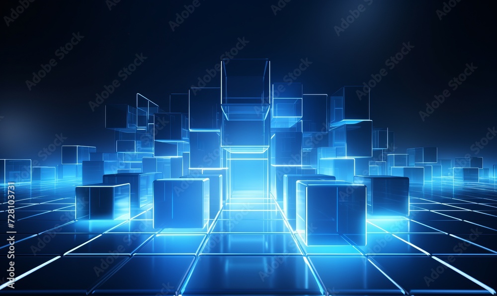 Bright Blue glow cube Business Background