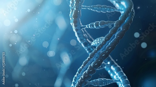 DNA spiral with abstract corporate logo on a blue background photo