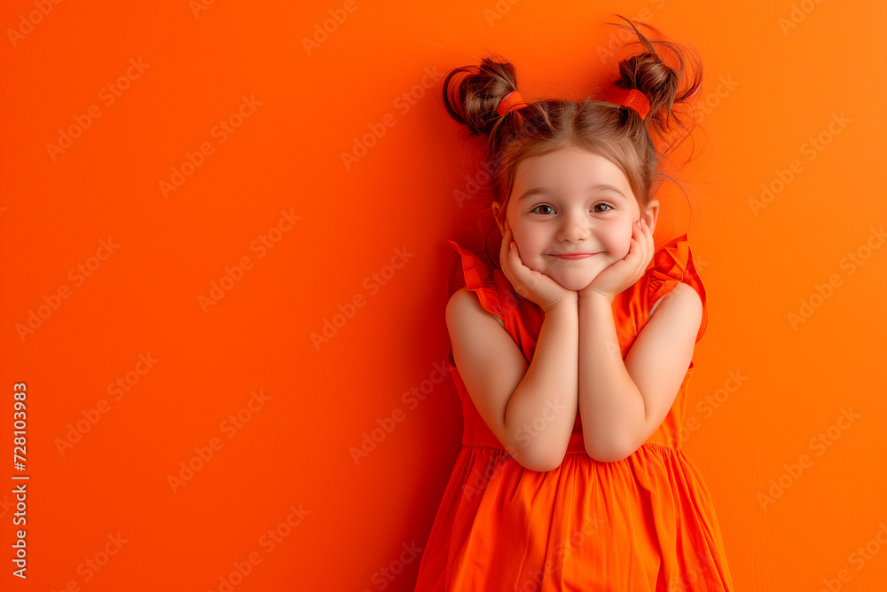 portrait of a cute happy little girl with a beautiful smile on orange background. portrait of a cute happy little girl with a beautiful smile on orange background.