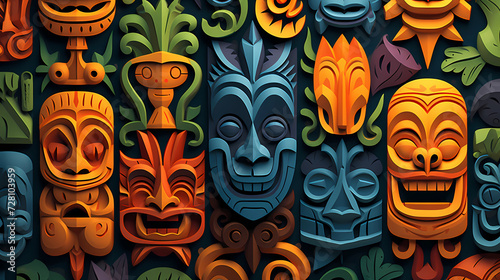 Tiki Vibes: Exotic Masks, Tropical Motifs