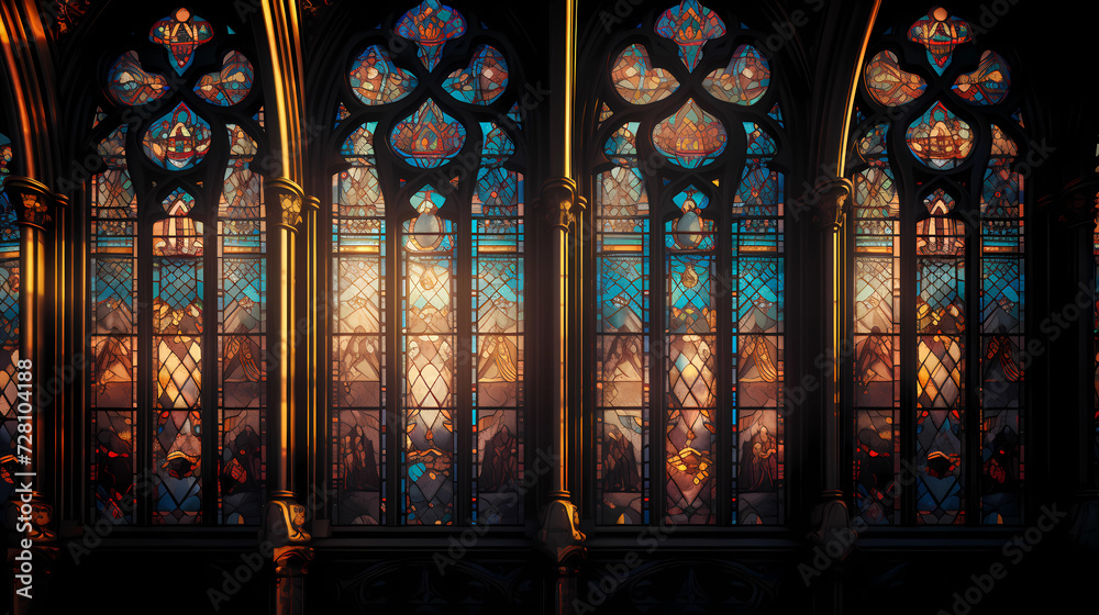 Obraz premium Gothic Elegance: Intricate Stained Glass and Moody Hues