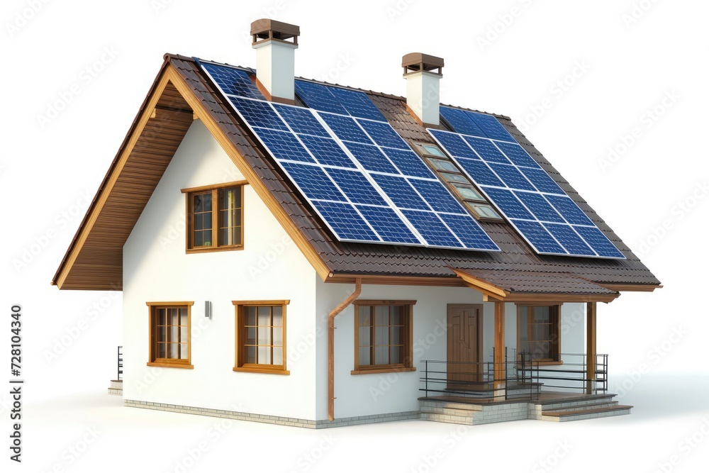 House with solar panels isolated on white background House with solar panels isolated on white background