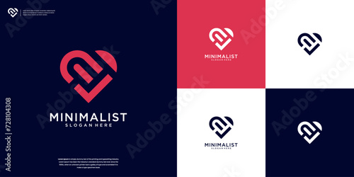 Abstract heart care with check mark logo design.