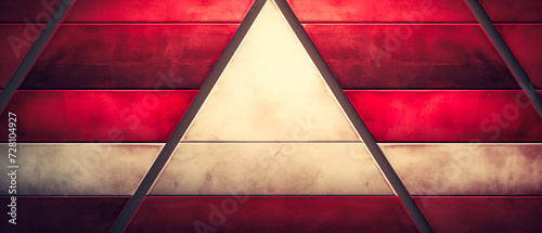 Dynamic red and white background: Layers and textures emulate weathered wood with triangular shapes, creating vivid scene backgrounds. Luxury geometry, high-contrast lighting striking HD wallpaper