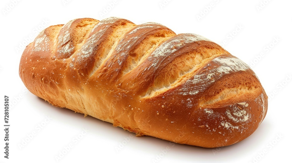 Loaf of bread isolated on white background. Whole bread.Horizontal frame.Studio