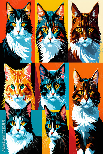 Colorful Cat Faces Collage
