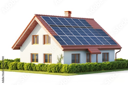 House with solar panels isolated on white background © PinkiePie