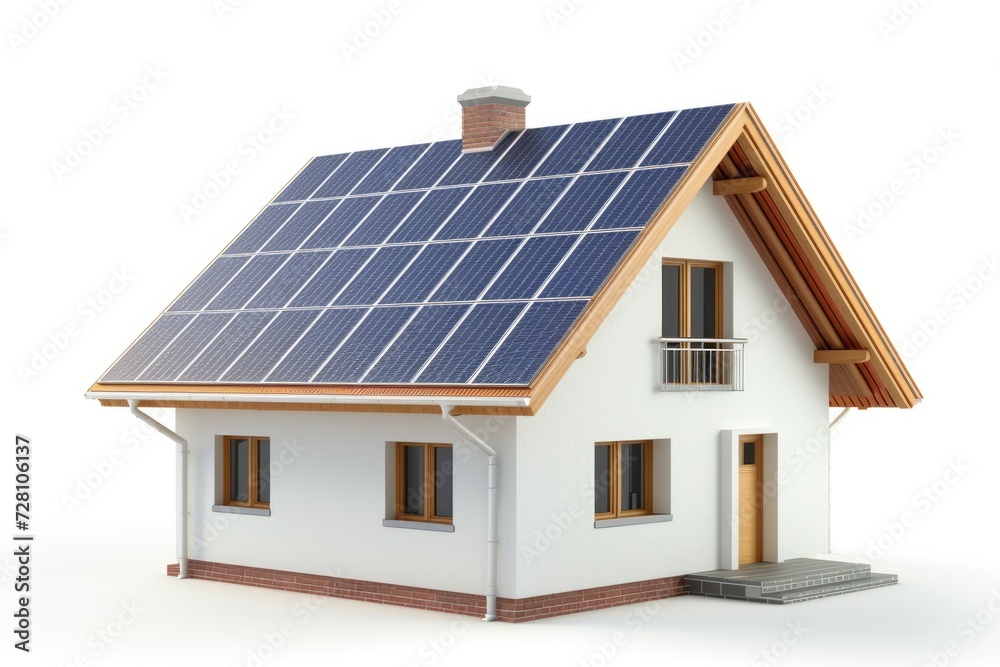 House with solar panels isolated on white background House with solar panels isolated on white background