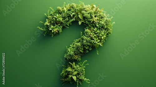 Question sign covered with green plants against green background