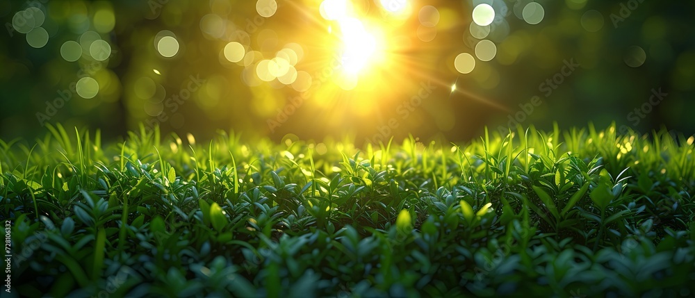 Sun Shining Through Trees in Grass