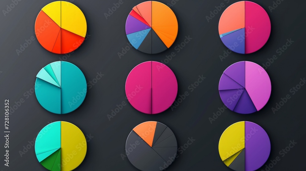 Segment slice set. Pie chart color icons. Circle section graph. 1,20,19,18,16,9 segment infographic. Wheel round diagram part. Three phase, six circular cycle. Geometric element. Vector illustratio Segment slice set. Pie chart color icons. Circle section graph. 1,20,19,18,16,9 segment infographic. Wheel round diagram part. Three phase, six circular cycle. Geometric element. Vector illustratio