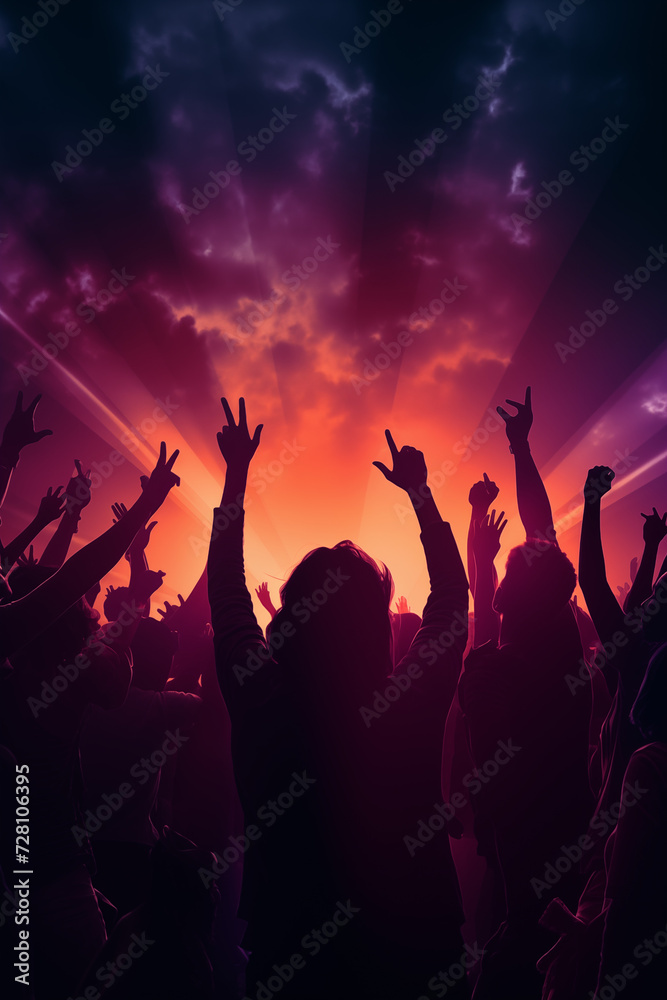 cheering crowd at atmospheric party cheering crowd at atmospheric party