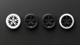 Set Car wheel icon isolated on black and white background. Vector