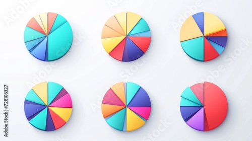 Segment slice set. Pie chart color icons. Circle section graph. 1,20,19,18,16,9 segment infographic. Wheel round diagram part. Three phase, six circular cycle. Geometric element. Vector illustratio photo