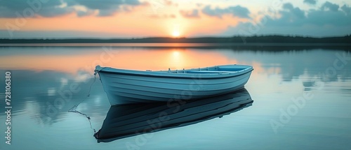 Small White Boat Freely Floating on Lake © DigitalMuseCreations