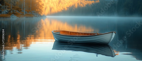 Boat Floating on Lake Next to Forest
