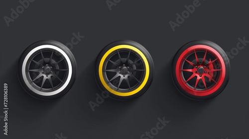 set collection black wheel red yellow white line compounds type soft tyre hard medium soft compound rubber logo symbol icon vector template strategy team principal isolated background