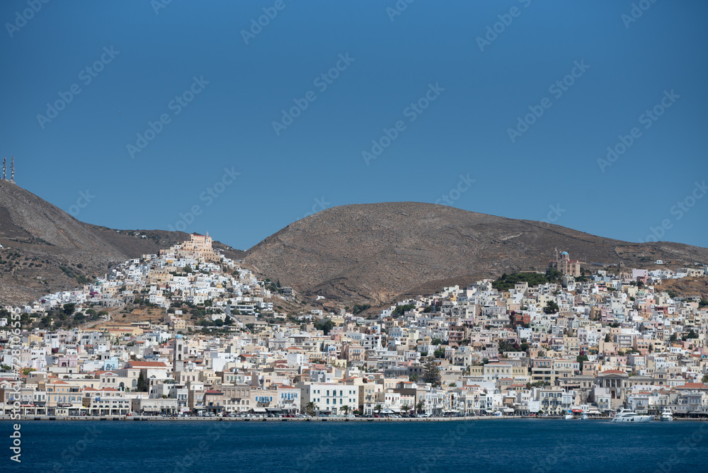view of the city of Ermoupolis, Syros, Greece
