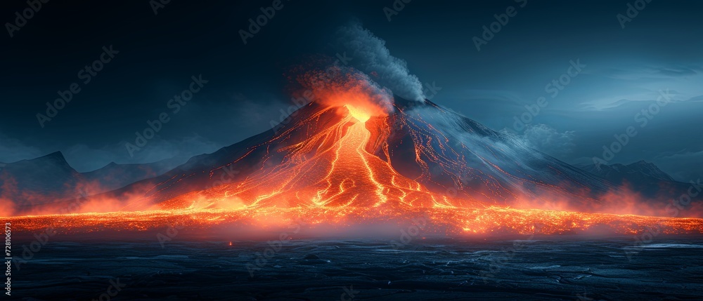Erupting Volcano With Lava Flow