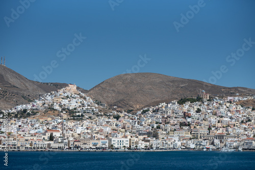 view of the city of Ermoupolis, Syros, Greece